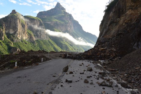 Rubble blocking the road
